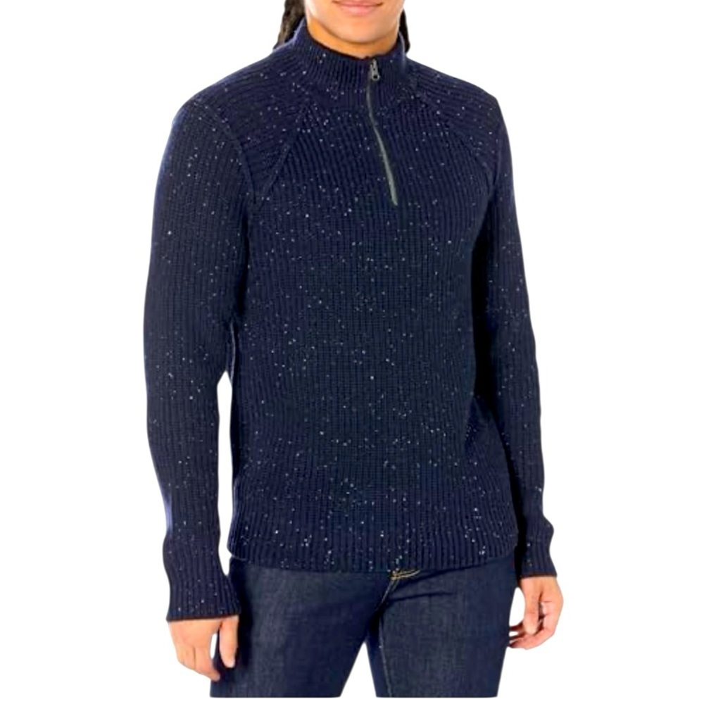 Lucky Brand Knit Men's Navy Tweed Mock Quarter Zip Sweater SZ XXL